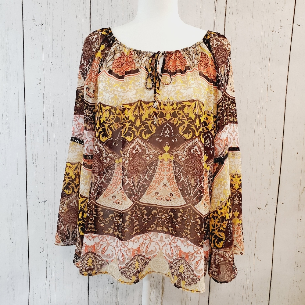 New York & Company Bohemian Tunic Brown Size M
